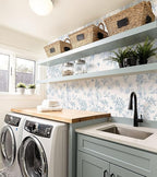 Froluya Cream White and Blue Floral Wallpaper Peel and Stick Wallpaper - Image 3