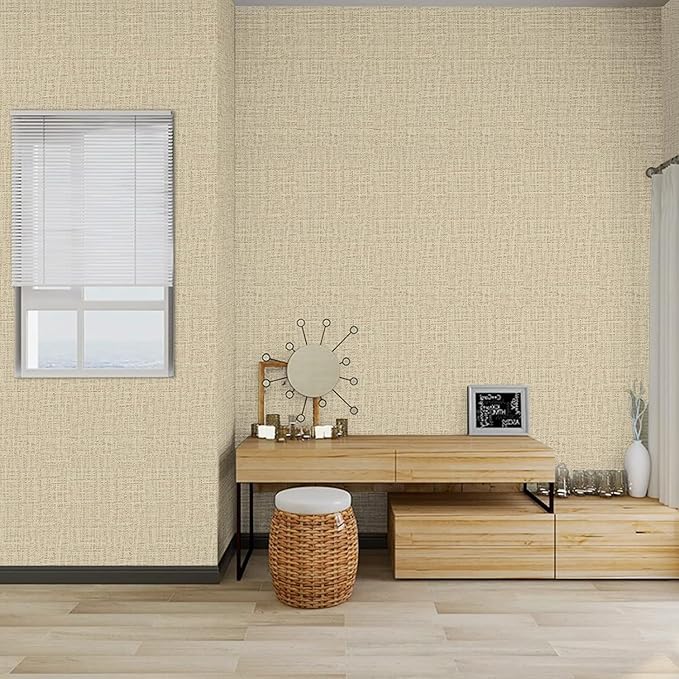 TANONE Khaki Contact Paper Peel and Stick Wallpaper, Grasscloth Beige Wallpaper - Image 7