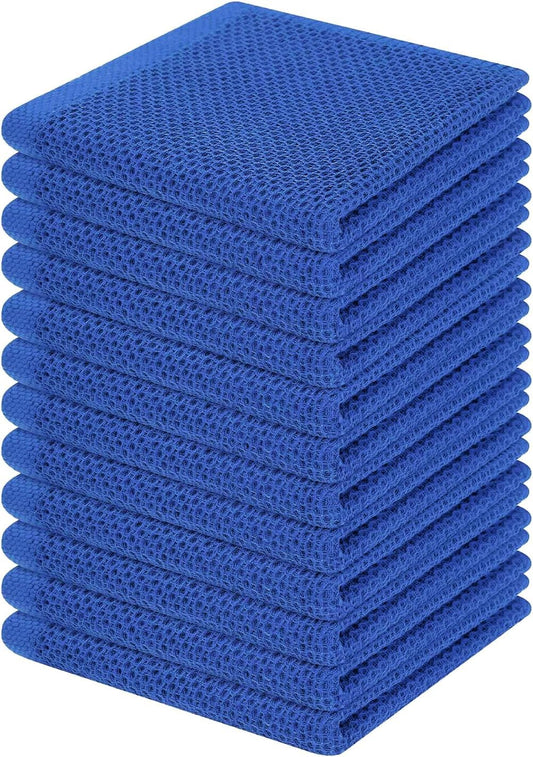 Homaxy 100% Cotton Waffle Weave Kitchen Dish Cloths, Ultra Soft Absorbent Quick Drying Dish Towels, 12 x 12 Inches, 12-Pack, Blueberry