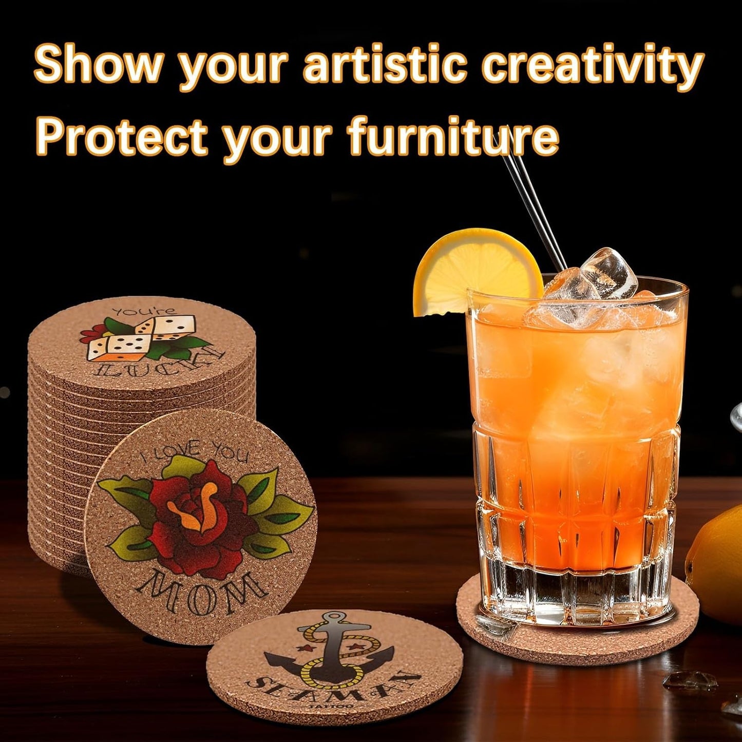 100 pcs Cork Coasters for Drinks, Bulk Blank Coasters DIY Crafts, Non-Slip, Heat-Resistant, Absorbent and Reusable Coffee Coaster for Home Tabletop Decoration