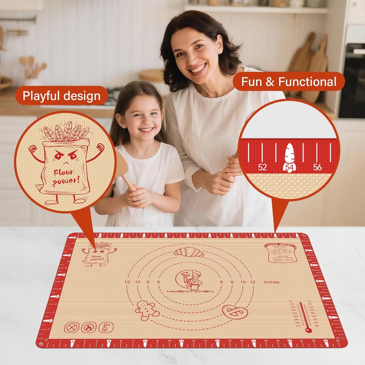 Non-Slip Silicone Baking Mat - 32x24 inch Extra Thick Pastry Mat with Measurements for Sourdough, Macarons, Bread, Pizza, Dough Rolling, Kneading, Oven Mat Heat Resistant to 480°F Gift for Baker