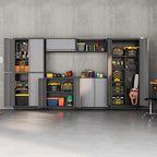 Garage Storage Cabinet with Wheels, Metal Storage Cabinet with 2 Doors and - Image 2
