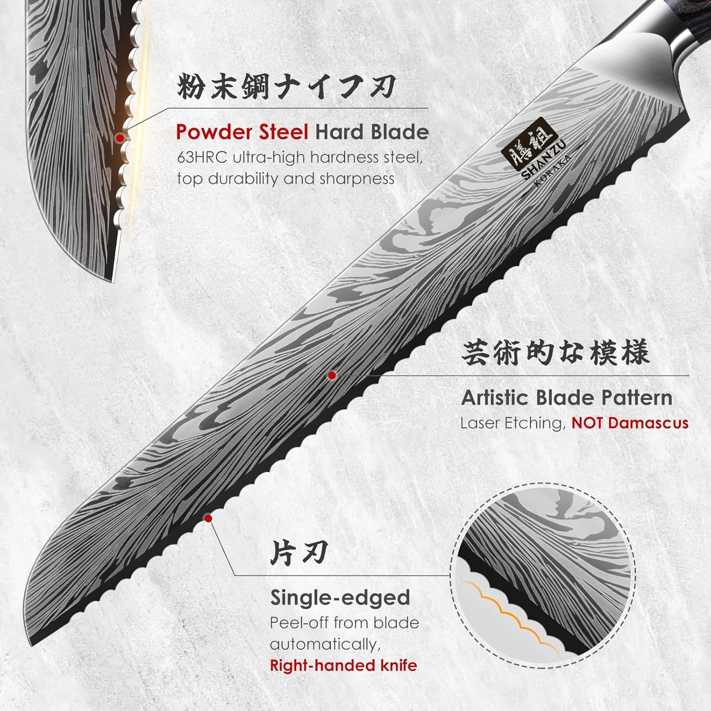 SHAN ZU 10 inch Bread Knife in Powder Steel, Serrated Bread Knife for Homemade Bread Sourdough Ultra Sharp Bread Slicer Knives with Ergonomic Pakkawood Handle for Sourdough, Turkey and Fruit