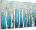 Yihui Arts Landscape Canvas Print Artwork: Teal Winter Forest Painting Wall Art by YihuiArts