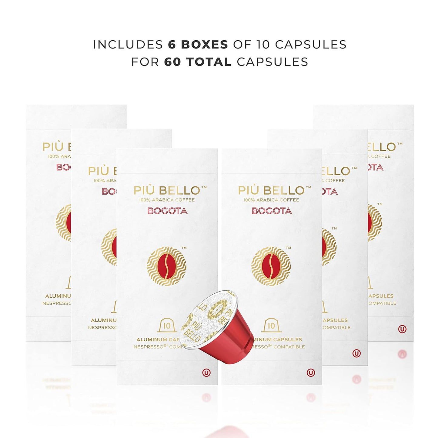 Piu Bello Bogota Espresso Coffee Pods for Nespresso Original Machines – Compatible Capsules Pack – Rich & Balanced Taste – Strong Italian Espresso Flavor – Kosher Certified (60 Count, Single Flavor)