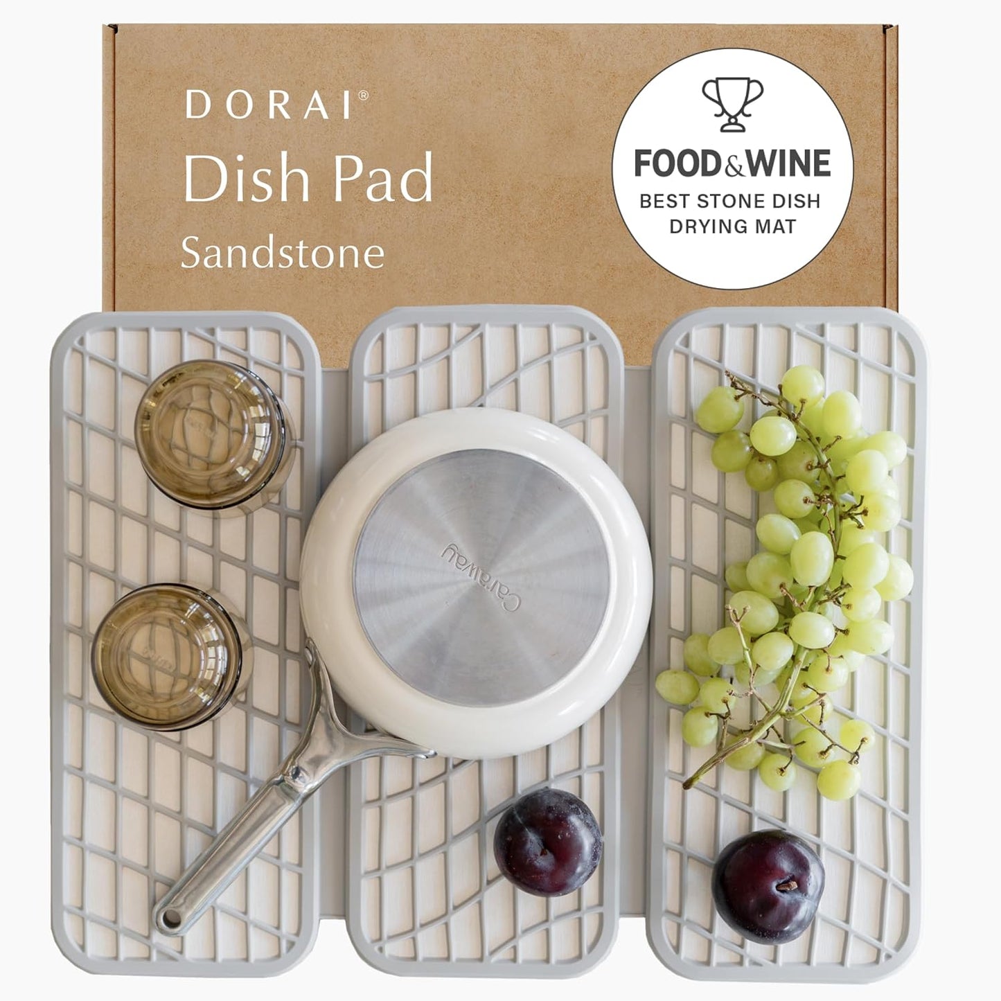Dorai Home Dish Pad – Quick-Dry Diatomite Stone Drying Mat for Kitchen Counter, 19.9" x 15.2" x 0.52", Sandstone