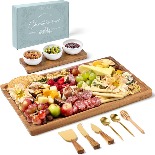 Charcuterie Boards Set - Acacia Cheese Board for Serving with Accessories - House Warming Gifts for New Home, Bridal Shower & Wedding Gift, Birthday Gifts for Women