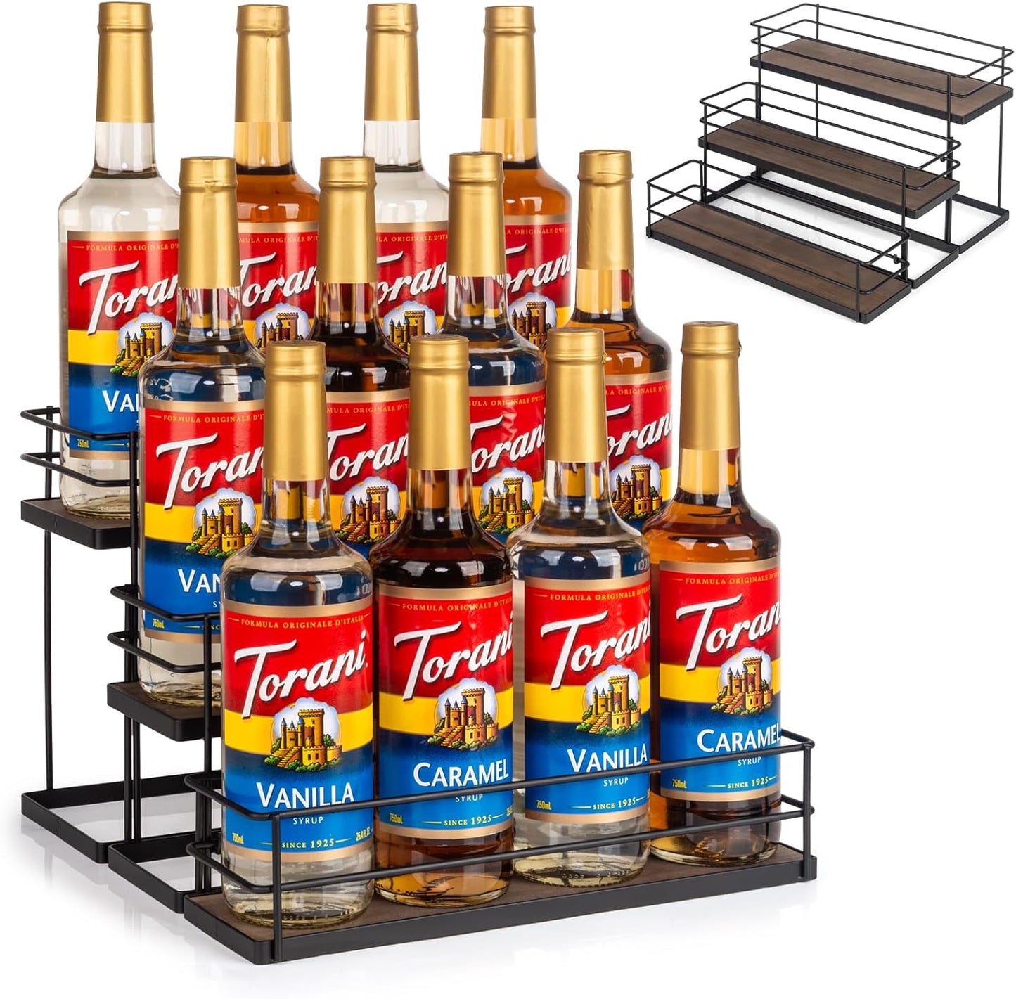 12 Bottle Capacity Coffee Syrup Organizer 3 Tier Coffee Syrup Stand Shelf for Coffee Bar Kitchen Small Wine Rack for Bar Family Storage for Syrup Wine Dressing