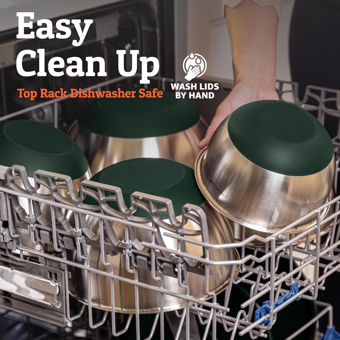 Priority Chef Premium Mixing Bowls With Airtight Lids Set, Thicker Stainless Steel Mixing Bowl Set, Large Prep Metal Bowls with Lids, Nesting Bowls for Kitchen, 1.5/2/3/4/5 Qrt, Green