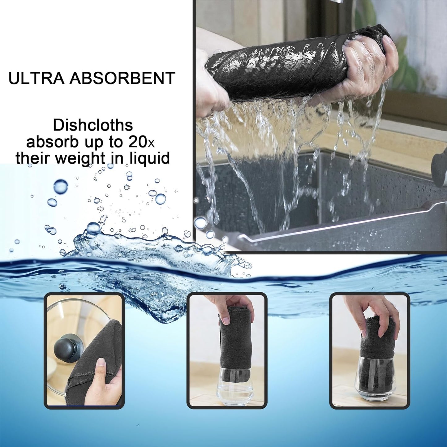 kimteny 13x28 Inches Kitchen Cloth Dish Towels, 400 GSM Premium Dishcloths, Super Absorbent Coral Velvet Microfiber Cleaning Cloths, Fast Drying Rags for Washing Dishes (6 Pack, Dark Grey)