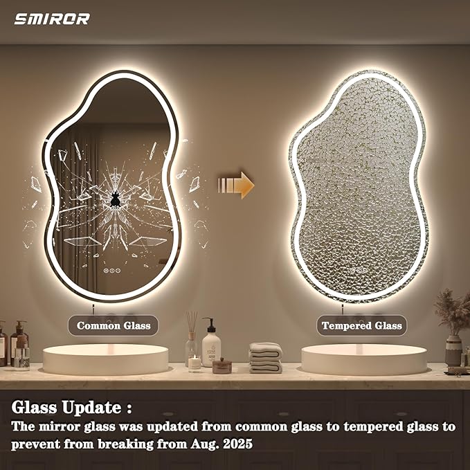 SMIROR Asymmetrical Led Bathroom Mirror 40x 24 inch, Irregular Cloud Lighted - Image 5
