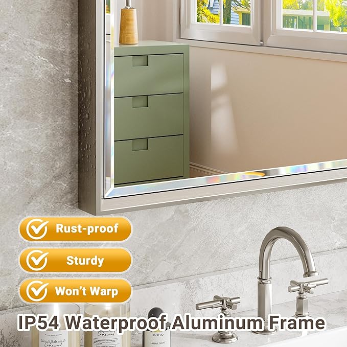 16''x 60'' Tall Brushed Nickel Mirror, Beveled Bathroom Mirror - Image 6