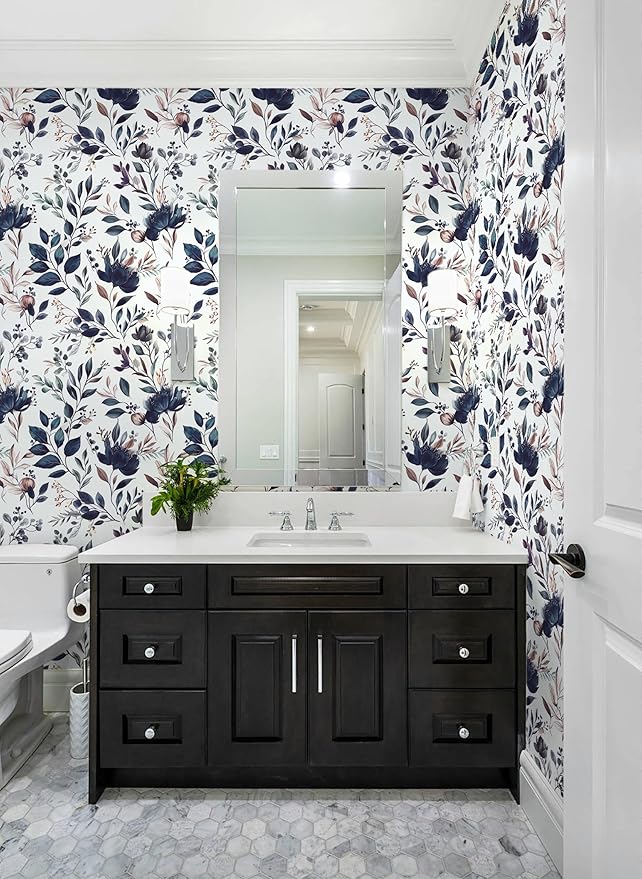 Yasinet Navy Blue Peel and Stick Wallpaper Blue Floral Wallpaper Vintage - Image 7