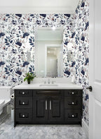 Yasinet Navy Blue Peel and Stick Wallpaper Blue Floral Wallpaper Vintage - Image 7