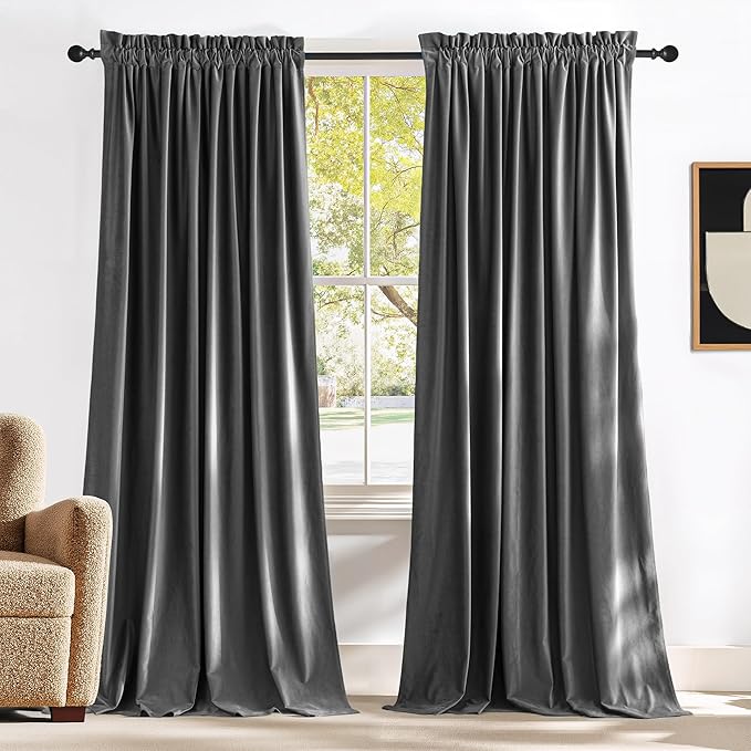 NICETOWN Grey Luxury Velvet Curtain Panels, Home Decoration Window Treatment by NICETOWN