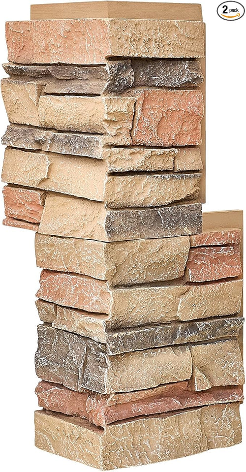 1.77 Inch Deep 3D Faux Stone Corner Panels Matching 2 Piece Set by Wallwell