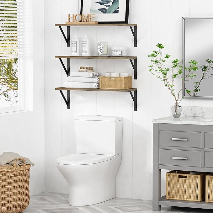 Forbena Wood Floating Shelves for Wall 24 inches Long, Large Bathroom Hanging - Image 5