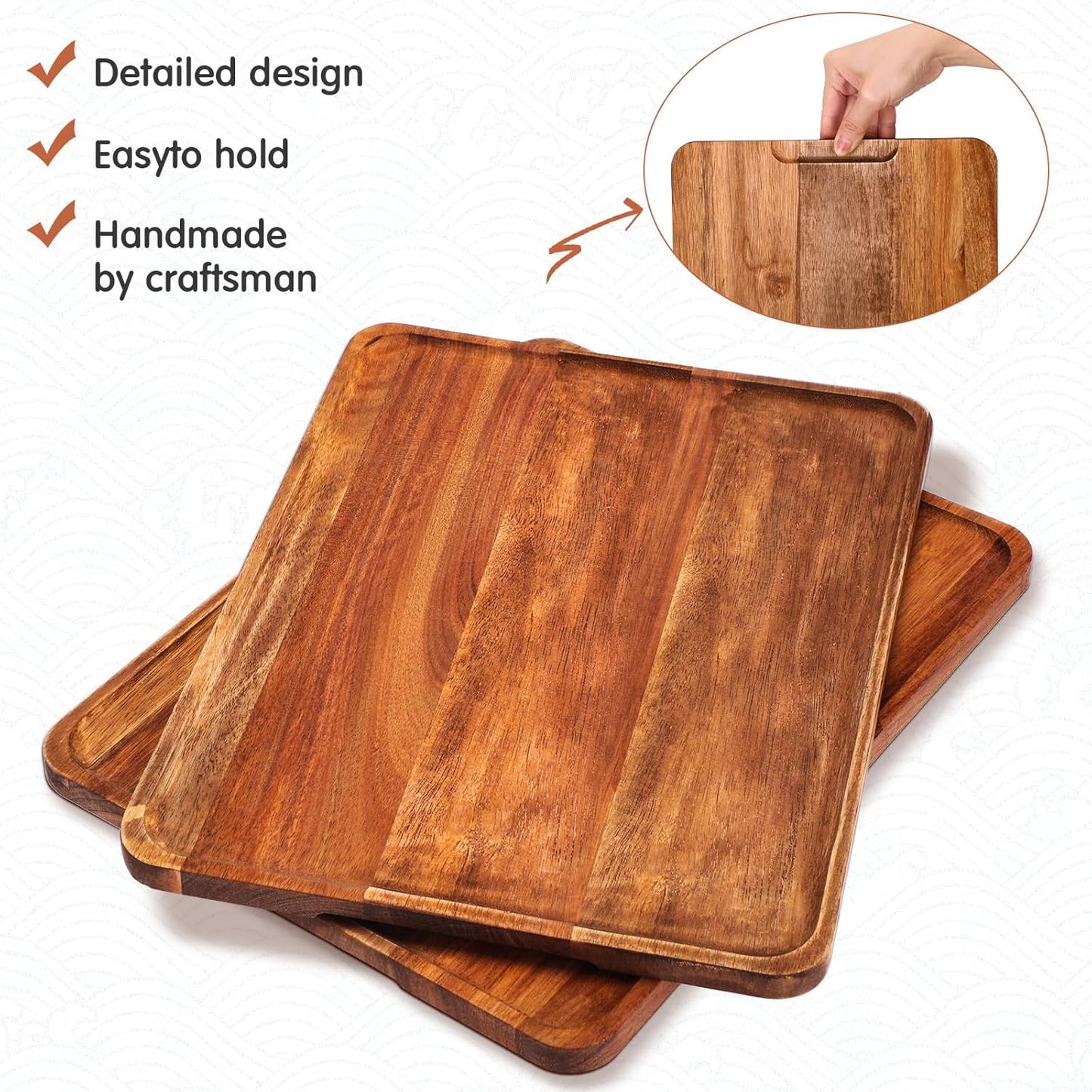 Roowest 5 Pack Solid Acacia Wood Serving Trays for Laser Engraving Rectangular Wooden Board for Food Appetizer Serving Tray Plates for Vegetables Fruit Cheese Housewarming Gifts(14 x 10 Inch)
