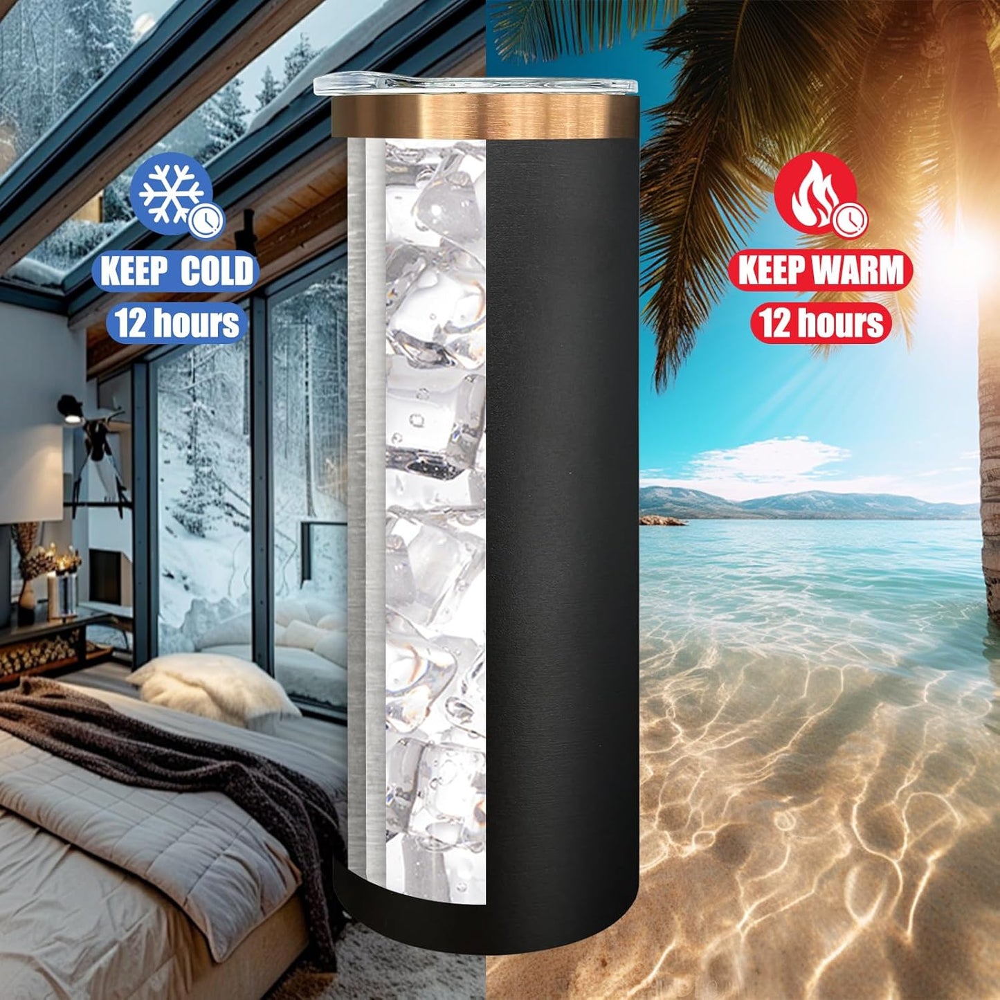 20 oz Skinny Tumblers Bulk 8 Pack, Stainless Steel Insulated Tumbler with Lids and Straws, Slim Double Wall Powder Coated Travel Coffee Mugs Reusable Cup for Hot Cold Drinks (Black,8 pack)