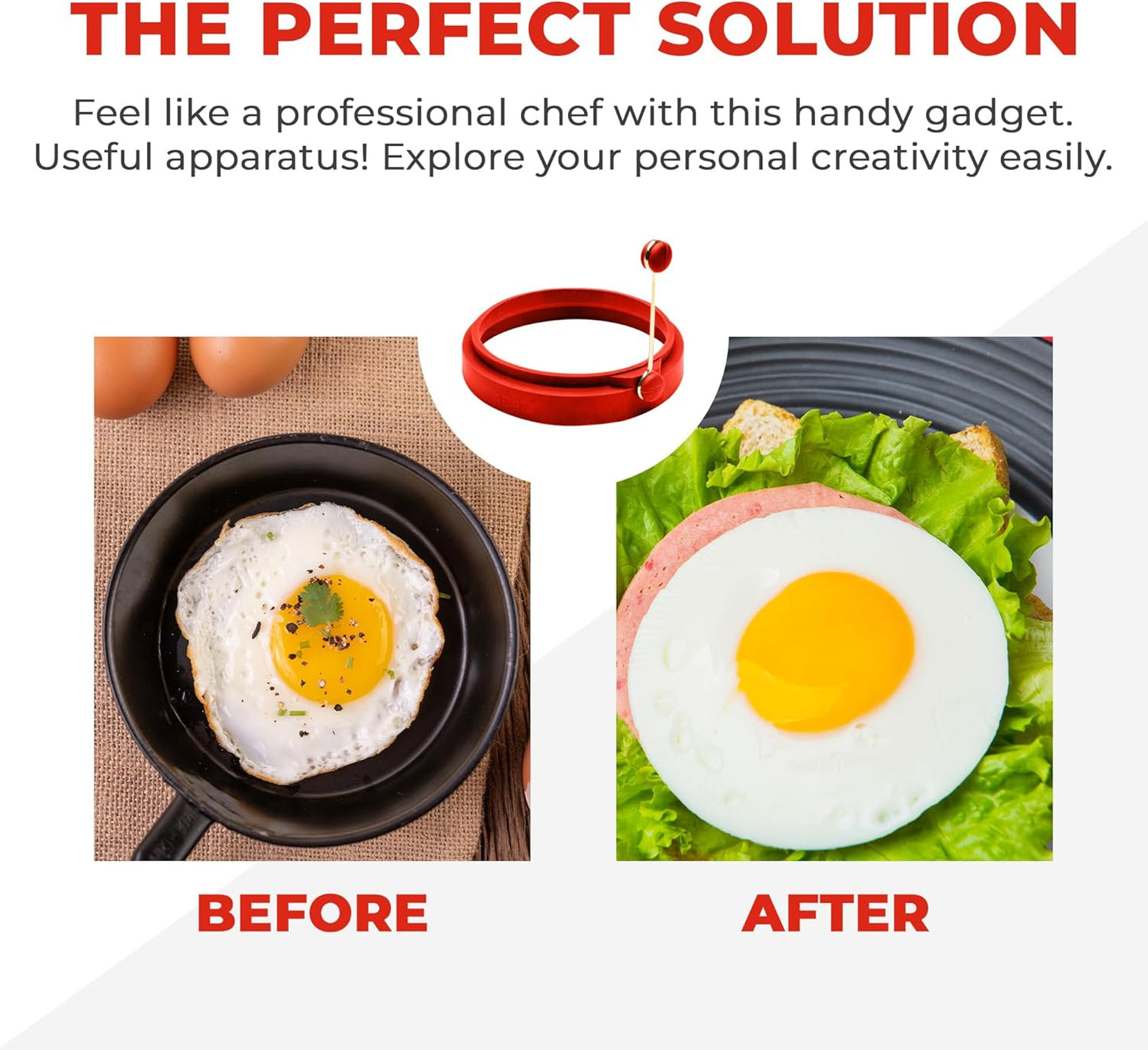 Professional 4 Inch Silicone Egg Ring, Pancake Mold Egg Mold for Breakfast Sandwiches, Omelets and More, Nonstick Ring, Round Blue (Pack of 4), Free e-Book by Abam (Red)