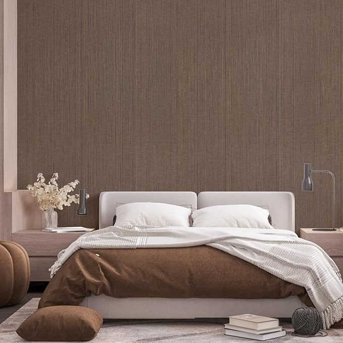 Brown Grasscloth Peel and Stick Wallpaper Texture Contact Paper A Set of 15.7" - Image 4