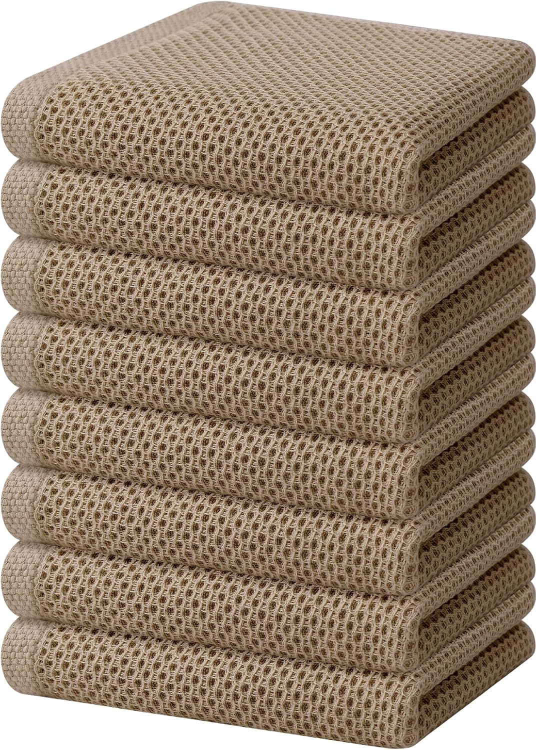 Homaxy 100% Cotton Waffle Weave Kitchen Dish Towels, Ultra Soft Absorbent Quick Drying Cleaning Towel, 13 x 28 Inches, 8-Pack, Tan