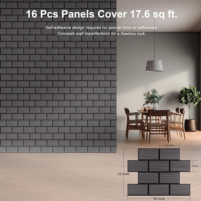WoveN SounD Brick Acoustic Wall Panels, 16 Pack 16x12 Inch, PVC Wood Grain - Image 2