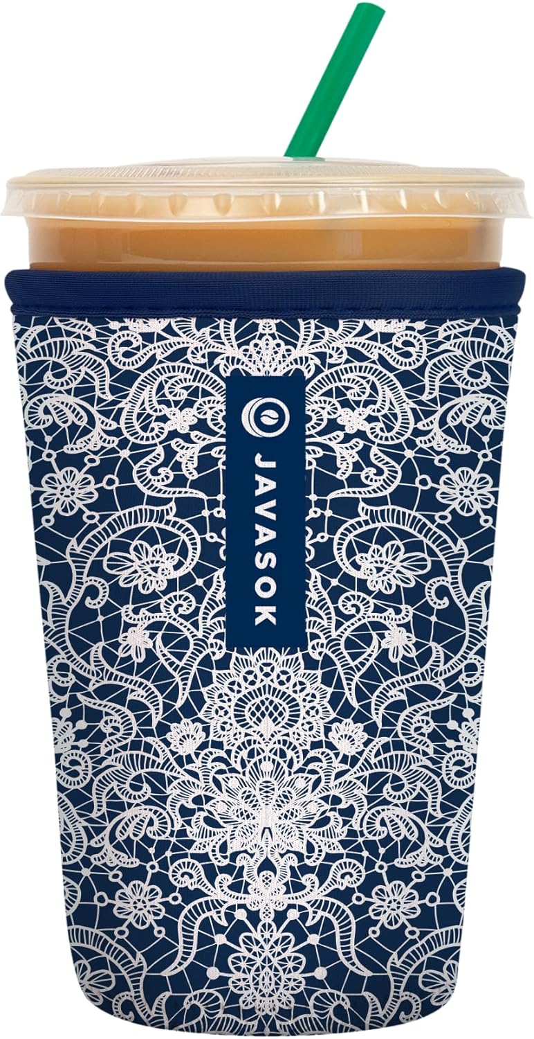 Sok It JavaSok Iced Coffee & Cold Soda Insulated Neoprene Cup Sleeve (Royal Lace, Medium: 22-28oz)