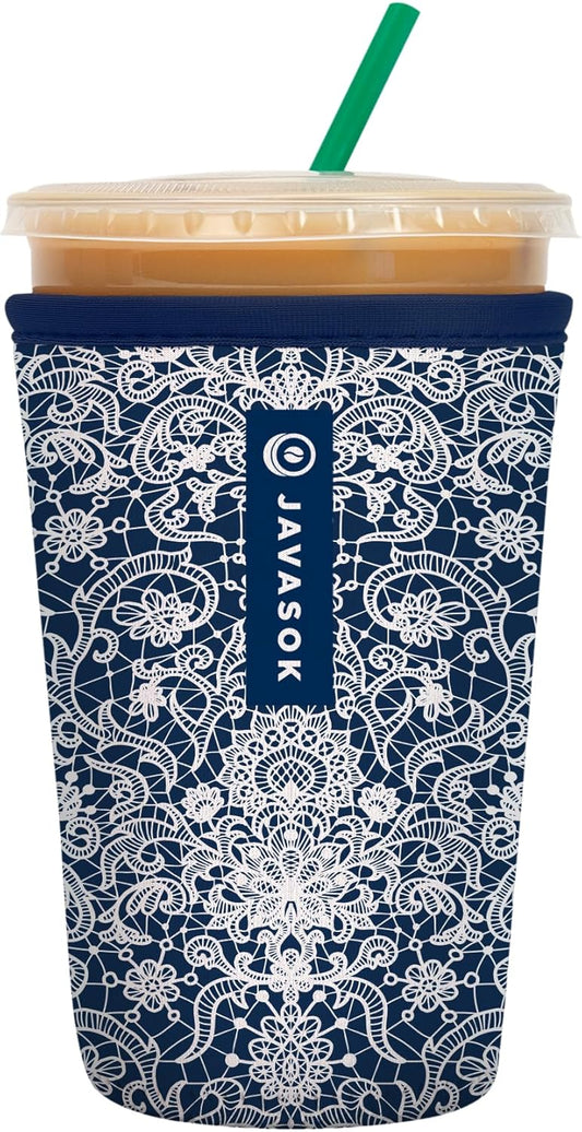 Sok It JavaSok Iced Coffee & Cold Soda Insulated Neoprene Cup Sleeve (Royal Lace, Medium: 22-28oz)