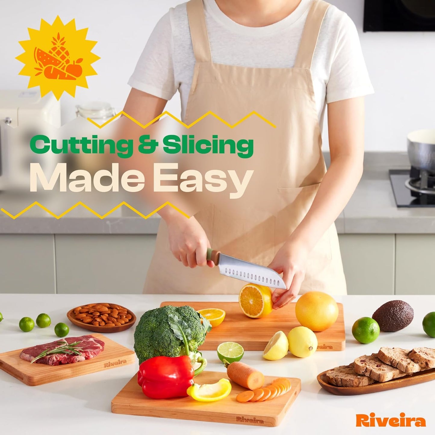 Riveira Cherry Wood Cutting Board – Gourmet Black Cherry Grandeur: 24 x 18 Wooden Cutting Board – Wooden Cutting Boards For Kitchen Decorative – Innovative Juice Grooves Cherry Wooden Chopping Board