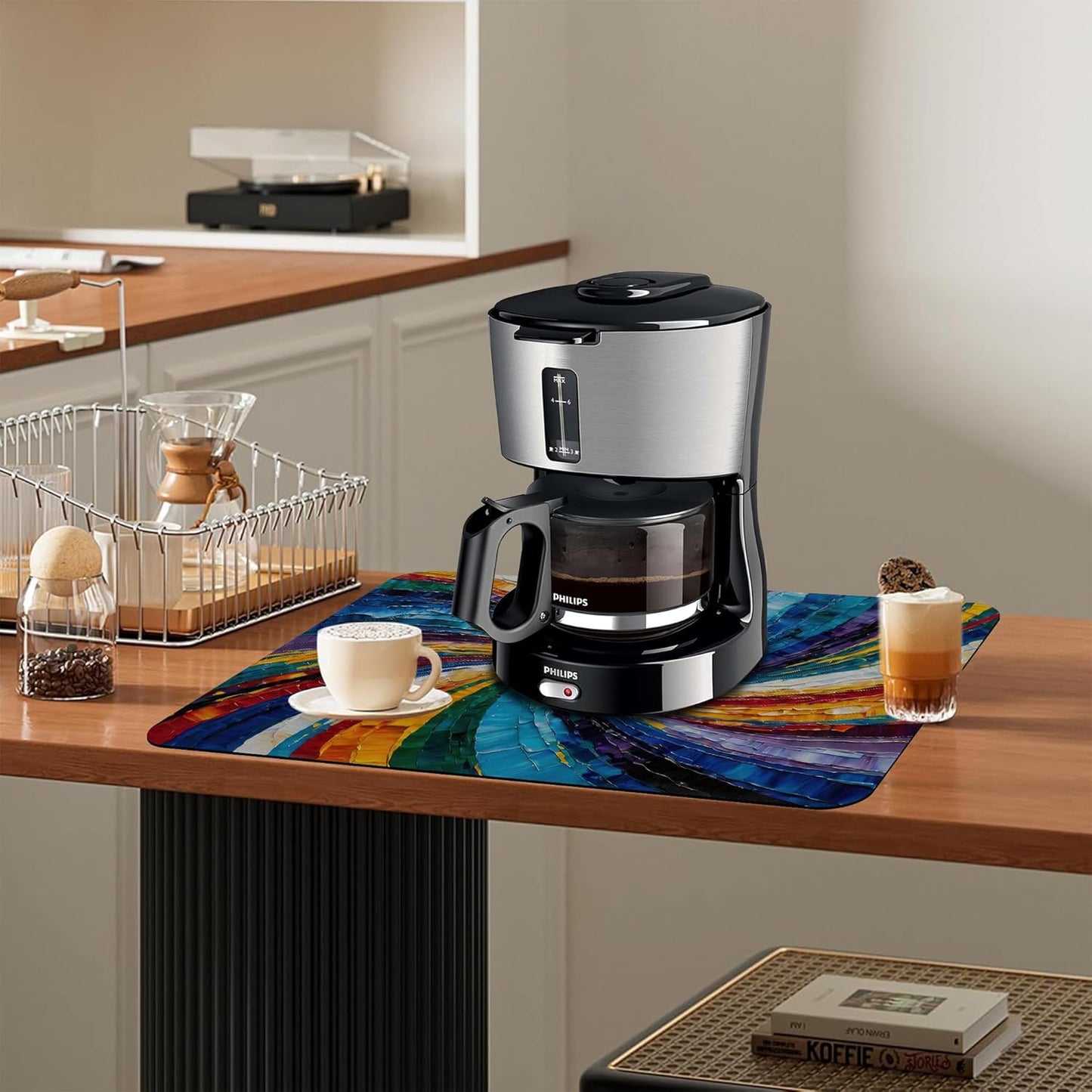 Kitchen Mat Swirl Colorful Textured Dish Drying Mat 12"x19" Bsorbent Coffee Maker Mat for Sink Dishes or Under Rack Kitchen Counter Accessories Absorbent Hide Stain Rubber Backed Dish Drying Pad