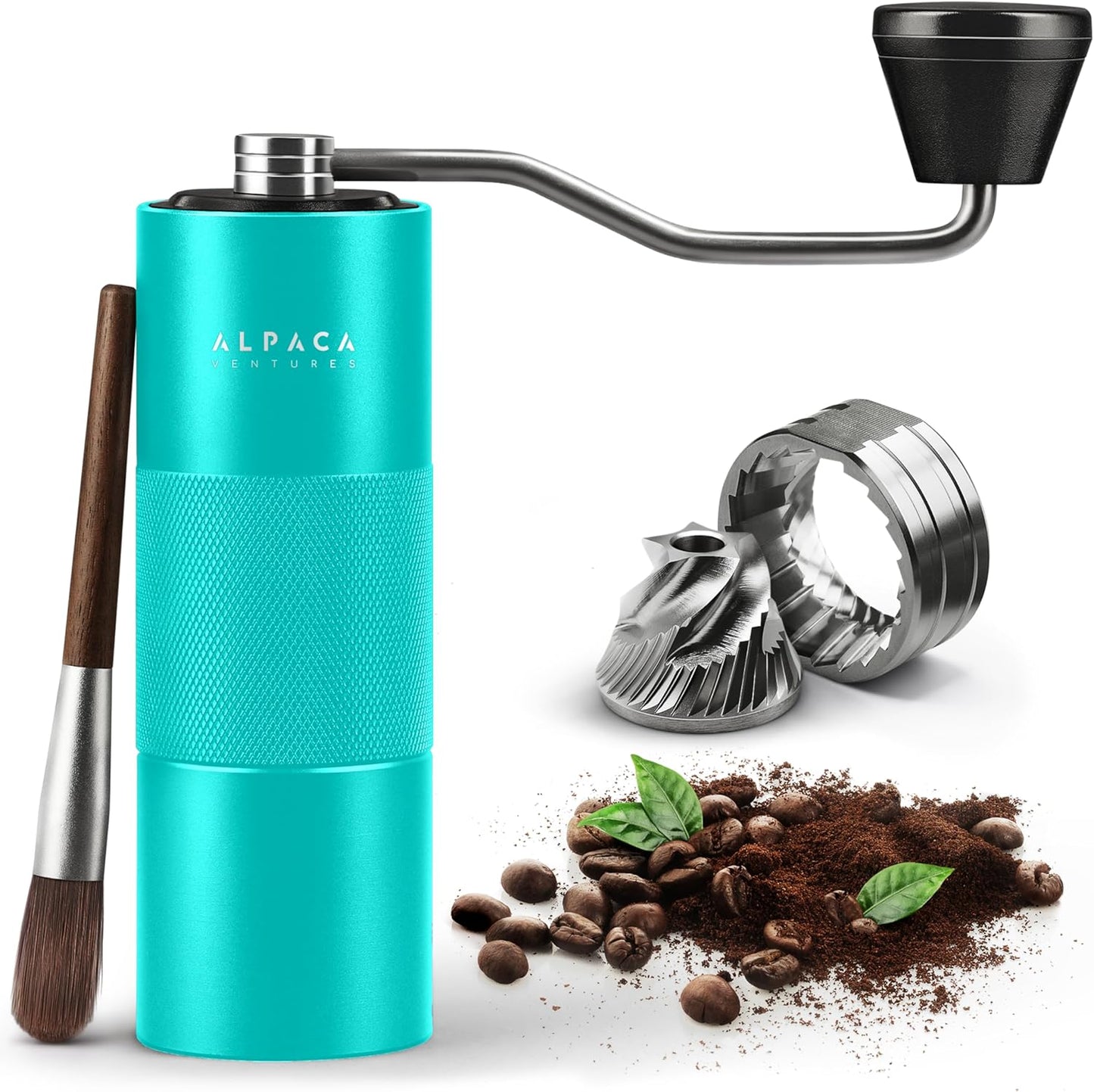 Manual Coffee Grinder by Alpaca Ventures - Stainless Steel Conical Burr Coffee Grinder Manual with Adjustable Setting Double Bearing Hand Espresso Grinder Perfect for Home, Office and Camping
