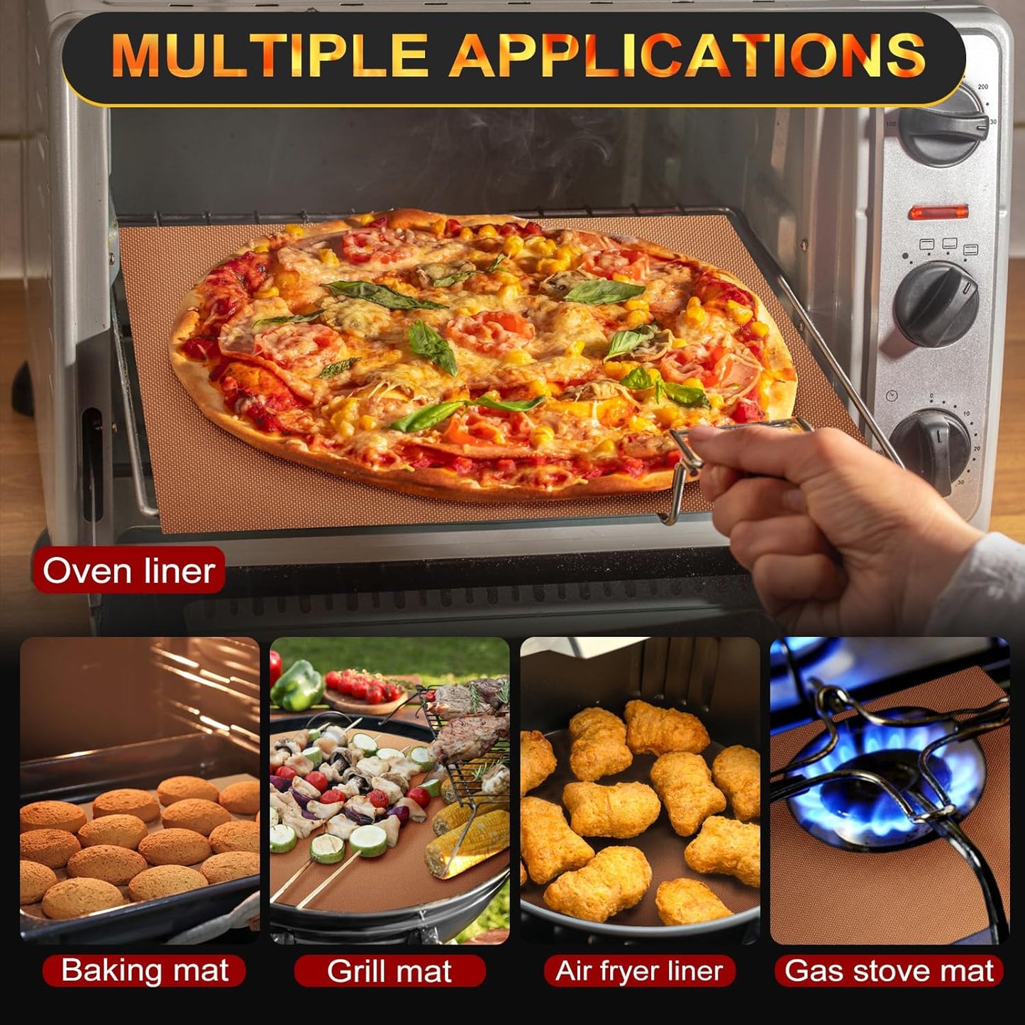 Large Oven Liners for Bottom of Oven, 17"x75" Heavy Duty Non-Stick Oven Liner Mat, Reusable Heat Resistant Grill & Baking Mat, BPA/PFOA Free Roaster Liners, Fits Electric, Gas, Toaster Ovens (Black)