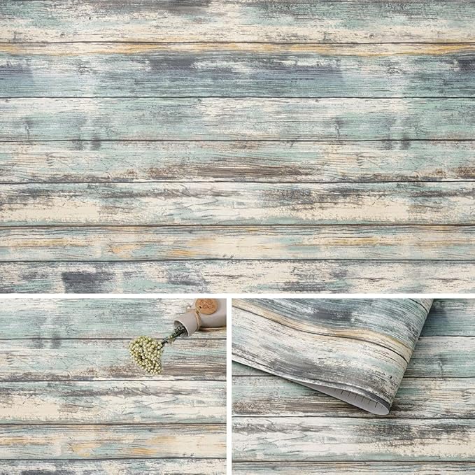 Arthome Blue Rustic Wood Paper 17''x240'' Self-Adhesive Removable Peel and by ArthomeWALLDECOR