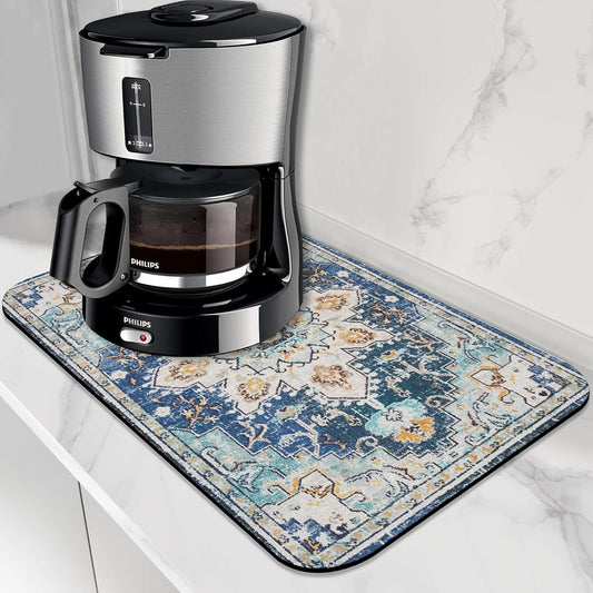 Bohemian Textile Rug Texture Dish Drying Mat,16"X24" Absorbent Fast Dish Drying Mat for Kitchen Counter Pot and Pan, Kitchen Accessories