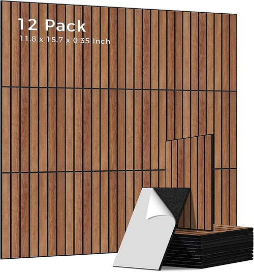 12 Pack PVC Wood Grain Acoustic Panels, 11.8 x 15.7 x 0.35 Inch Sound Absorbing by AUTORIFIC