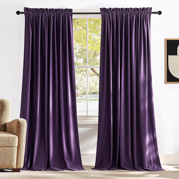 NICETOWN Purple Velvet Curtains 90 inches Long 2 Panels Set, Thermal Insulated by NICETOWN