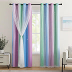 XiDi Blue & Rainbow Curtains for Bedroom & Kids Room by Addsomecolortolife