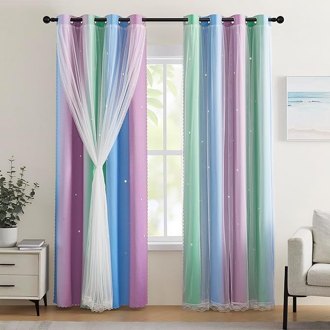 XiDi Blue Curtains for Bedroom Decor Green Curtains for Girls Kids Room Purple by Addsomecolortolife