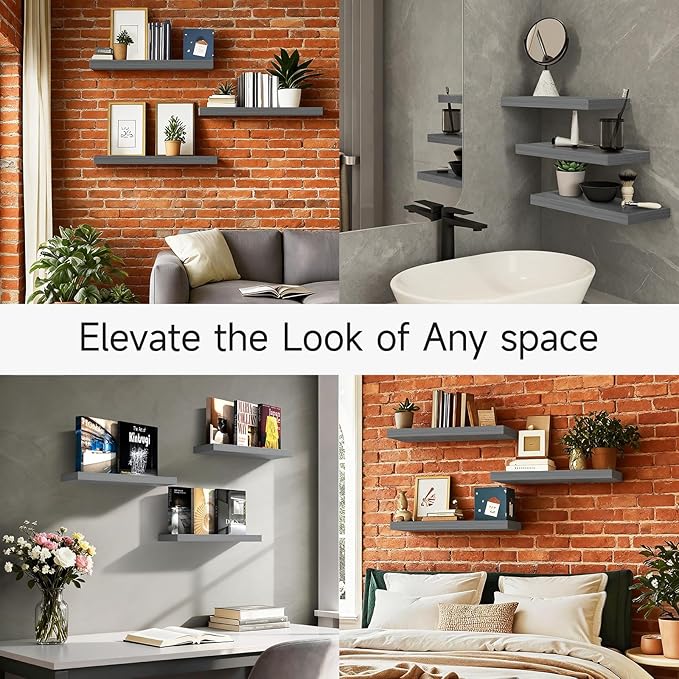 BAYKA Floating Shelves for Wall, 22.5 Inches Wall Mounted Rustic Wood Shelves - Image 7