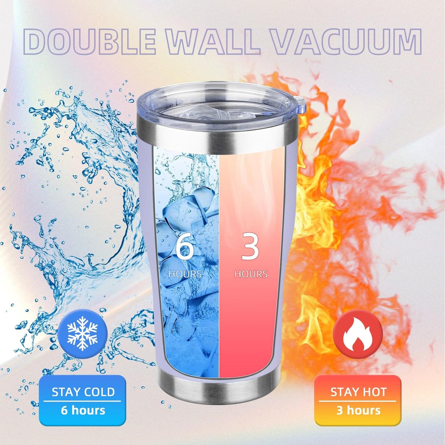 MEZMUT 20oz Coffee Tumbler with Lid and Straw Double Wall Vacuum Insulated Cup Stainless Steel Travel Mugs Insulated for Hot & Cold Leakproof Powder Coated Tumbler for Indoor Outdoor(Light Purple)