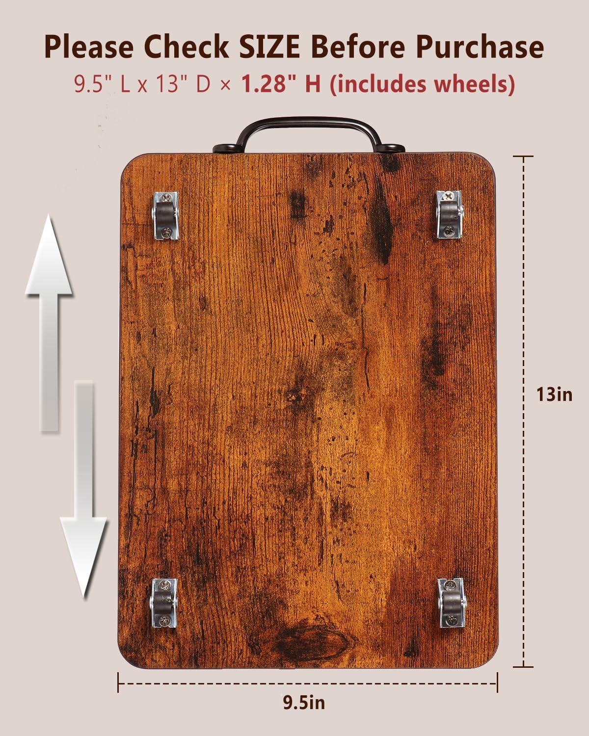 Appliance Slider, Sliding Tray for Coffee Maker, Coffee Pot Slider for Countertop, Kitchen Appliance Rolling Tray with Rubber Wheels (Rustic Brown, Medium - Long (9.5” X 13”))