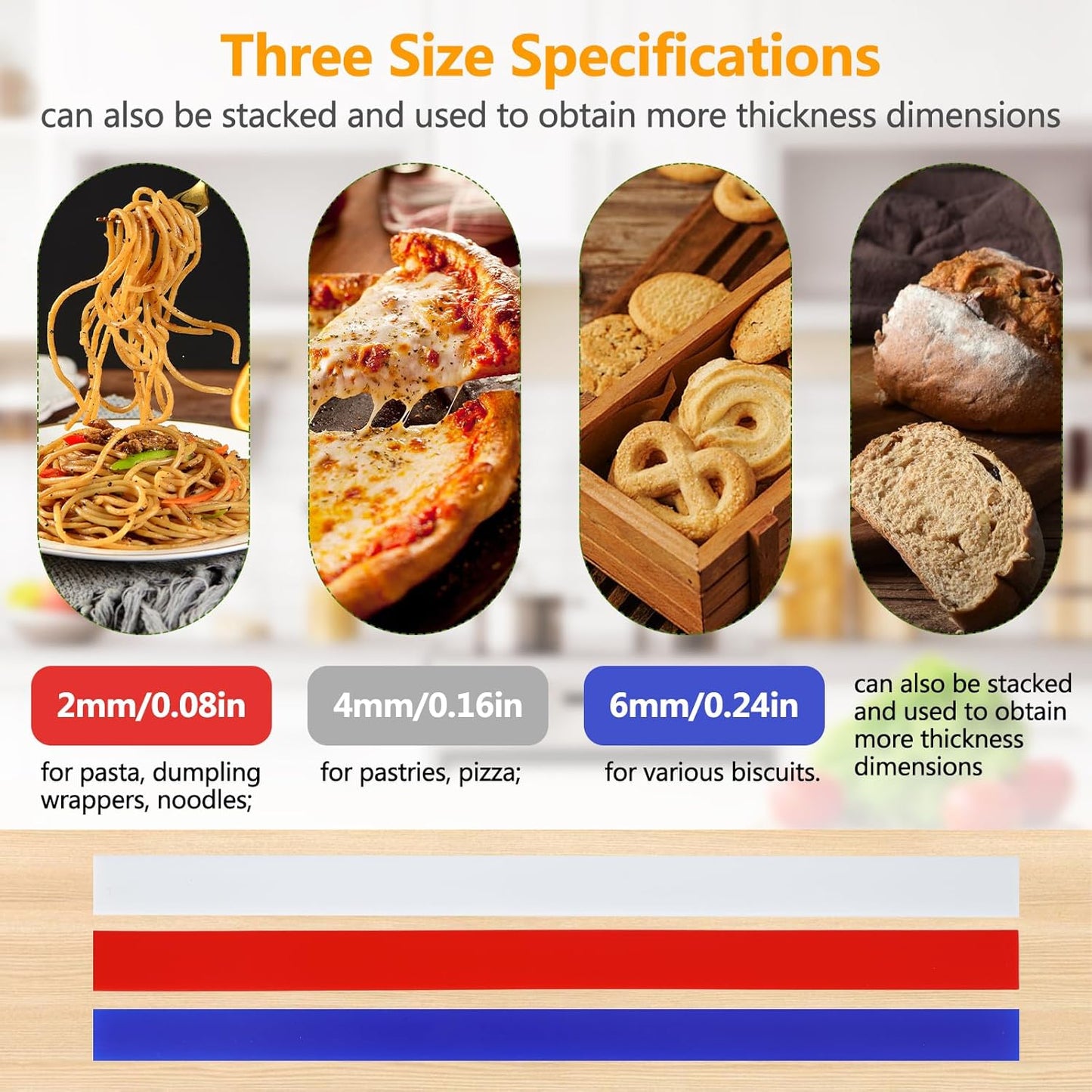 6Pcs Silicone Rolling Pin Guides - Perfect Dough Leveler Sticks for Precision Baking - Food Grade Silicone Strips for Thickness Guide