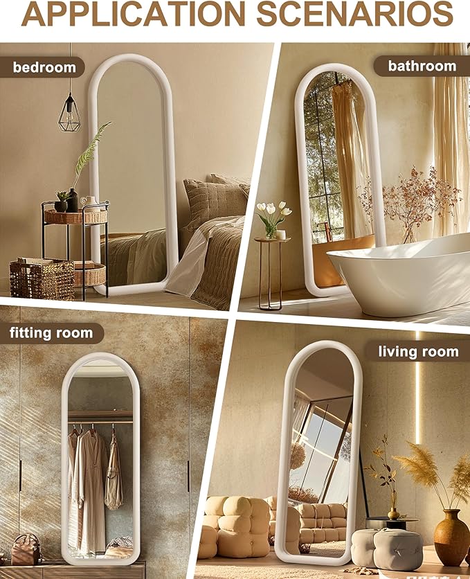 Delma Arched Full Length Mirror, Free Standing Floor Velvet Finish Frame Mirror - Image 7