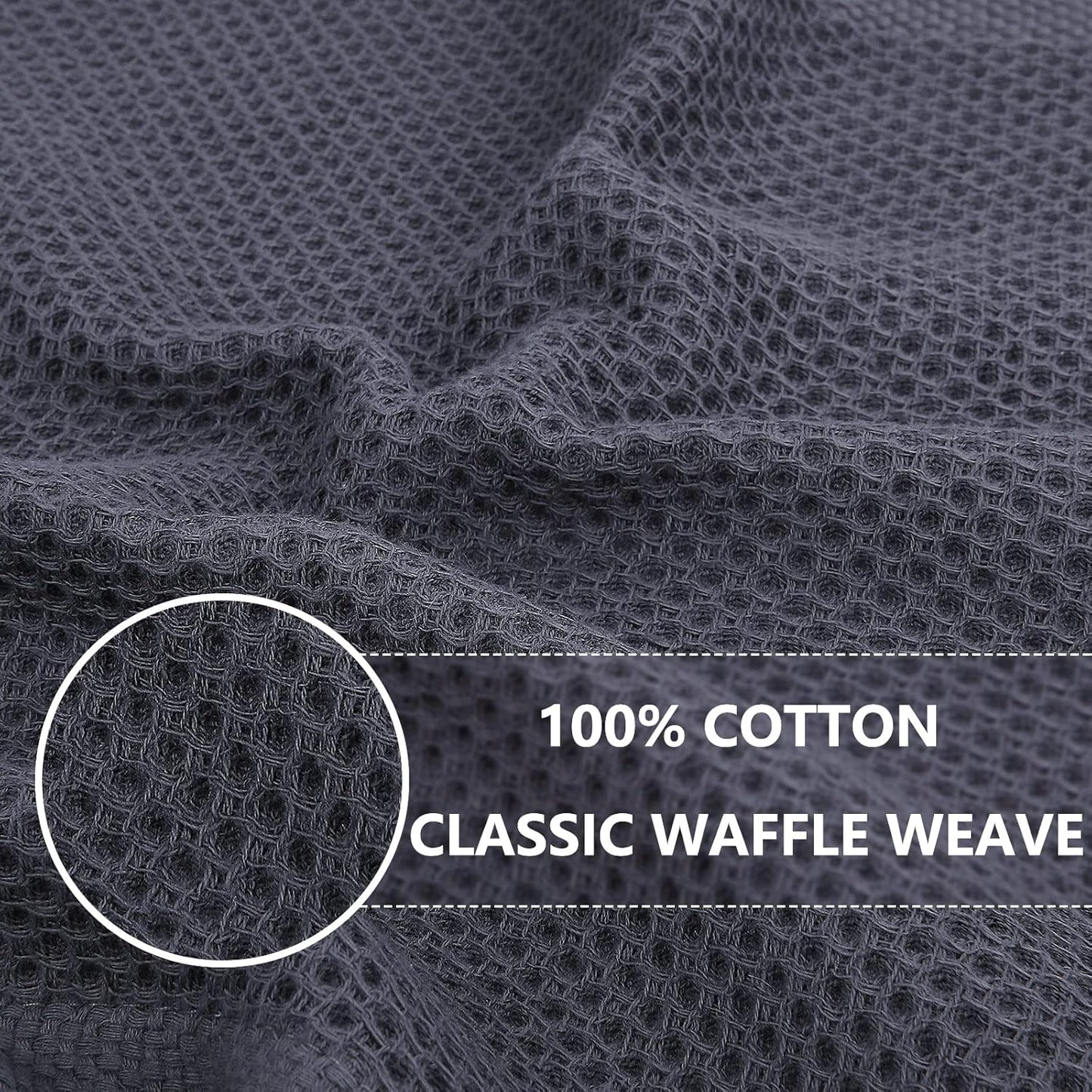 Homaxy 100% Cotton Waffle Weave Kitchen Dish Cloths, Ultra Soft Absorbent Quick Drying Dish Towels, 12 x 12 Inches, 8-Pack, Dark Grey