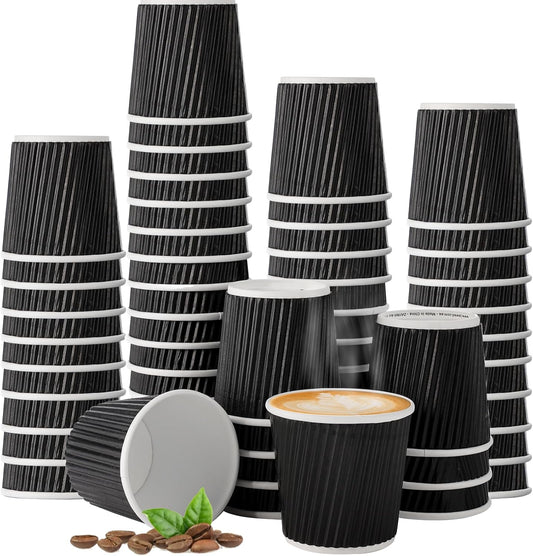 200 Pcs 4oz Paper Espresso Cups Ripple Wall Hot Cups For Coffee Disposable Coffee Cup Paper Hot/Cold Drinking Cups for Party, Picnic, Travel and Events (Black)