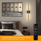 Morauroral 30 Inch Battery Operated Wall Sconces Set of Two, Dimmable Wall - Image 2