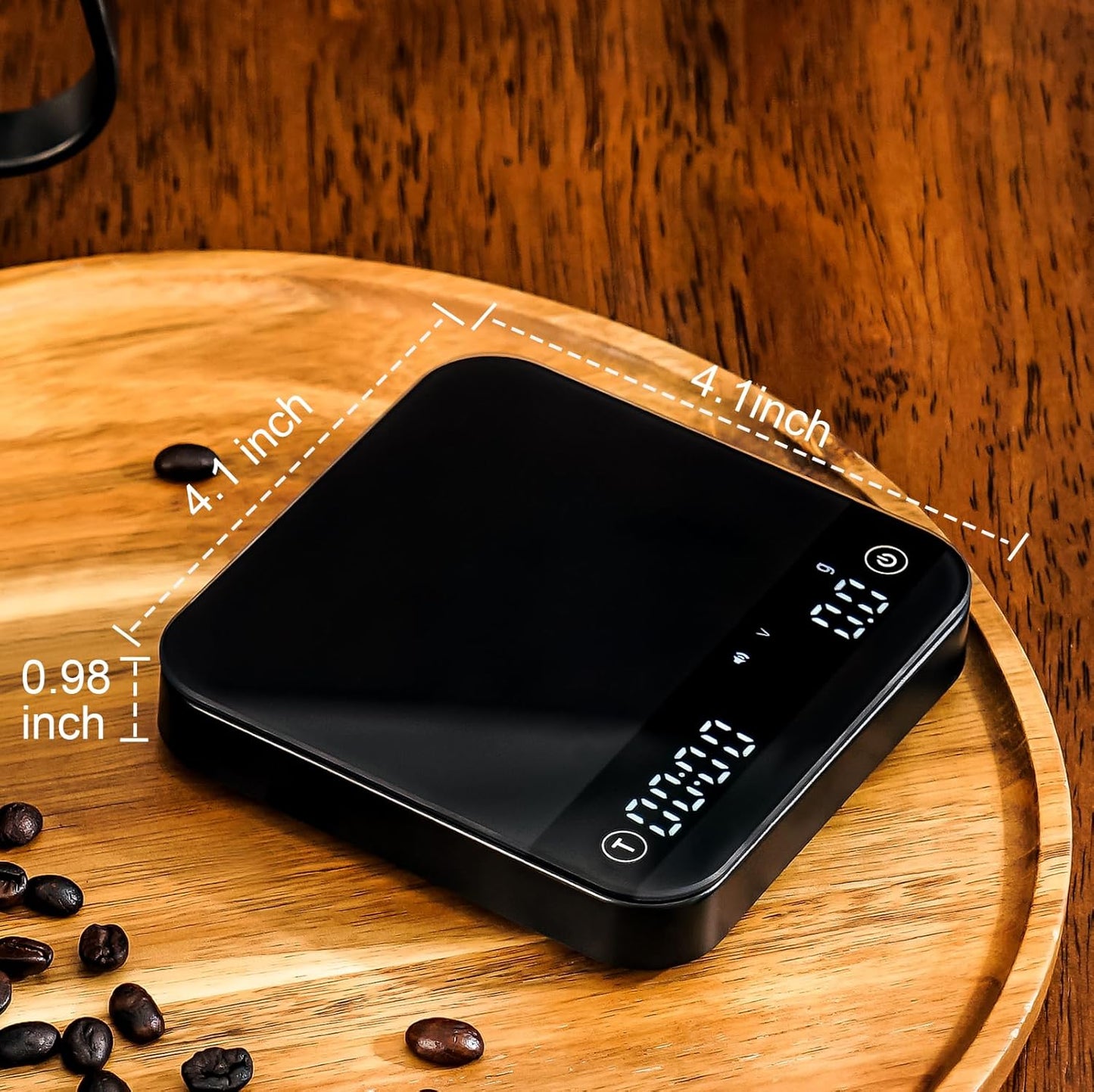 KitchenTour CaféMetric Coffee Scale with Timer 0.1g/2000g - Precision Scale for Espresso & Pour Over - Water Flow Speed Mode and Coffee Powder-to-Liquid Ratio Mode - Rechargeable, LCD Display-Black