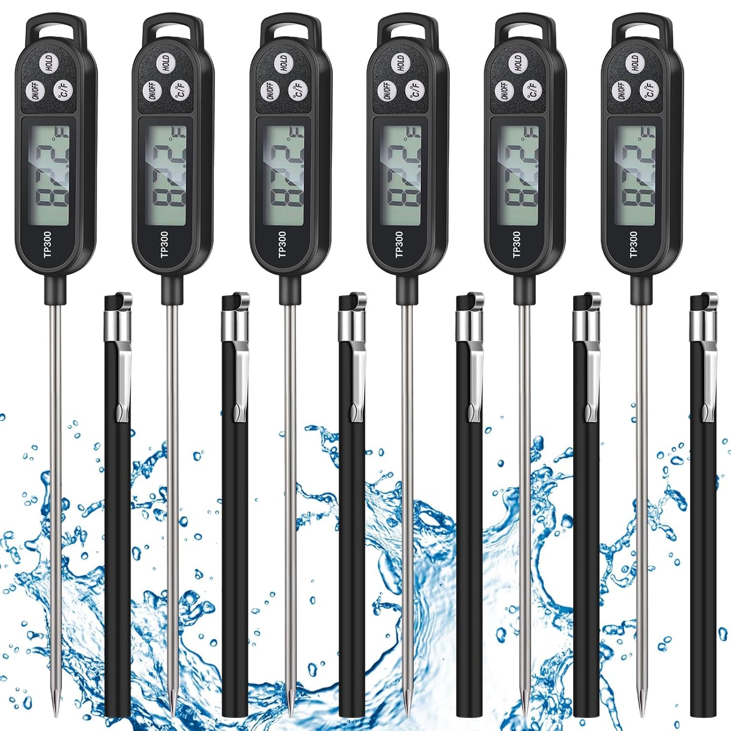 6 Pcs Meat Thermometer Food Thermometer with Probe Water Liquid Instant Read Digital Thermometer Cooking Thermometer Supplies BBQ Kitchen Thermometer for Cooking Milk Yogurt (Black)