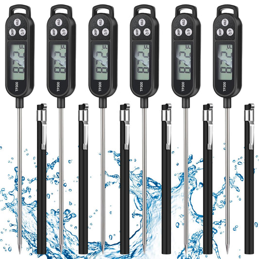 6 Pcs Meat Thermometer Food Thermometer with Probe Water Liquid Instant Read Digital Thermometer Cooking Thermometer Supplies BBQ Kitchen Thermometer for Cooking Milk Yogurt (Black)
